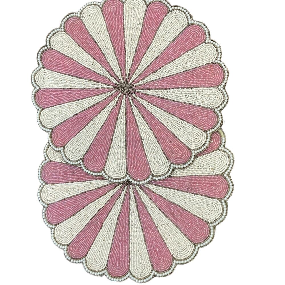 TIRAMISU HANDMADE Pink Glass Beaded Placemat Set of (2) NEW